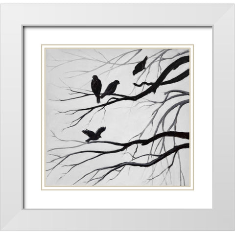 Silhouette of birds White Modern Wood Framed Art Print with Double Matting by Atelier B Art Studio