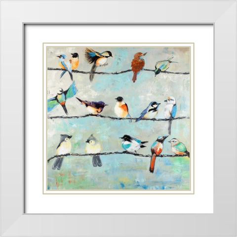 Small Colorful Birds White Modern Wood Framed Art Print with Double Matting by Atelier B Art Studio