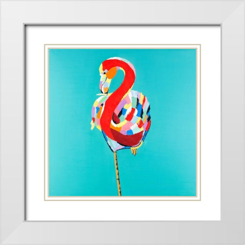 Colorful Flamingo White Modern Wood Framed Art Print with Double Matting by Atelier B Art Studio