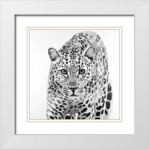 Leopard Ready to Attack White Modern Wood Framed Art Print with Double Matting by Atelier B Art Studio