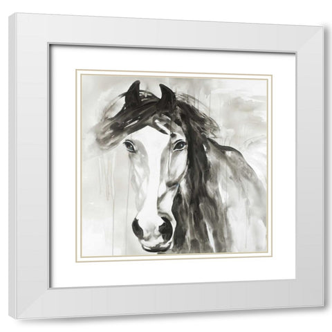 Beautiful Wild Horse White Modern Wood Framed Art Print with Double Matting by Atelier B Art Studio