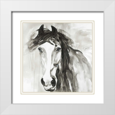Beautiful Wild Horse White Modern Wood Framed Art Print with Double Matting by Atelier B Art Studio