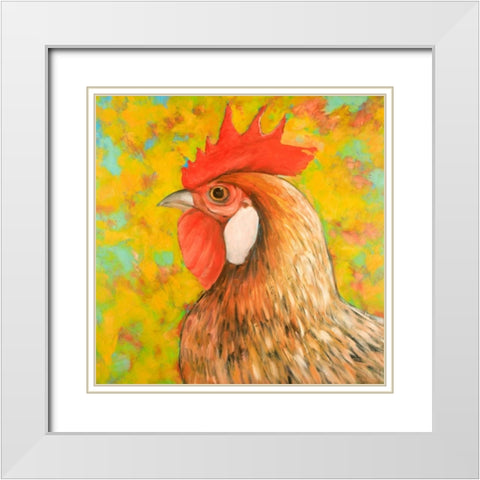 Colorful Chicken White Modern Wood Framed Art Print with Double Matting by Atelier B Art Studio