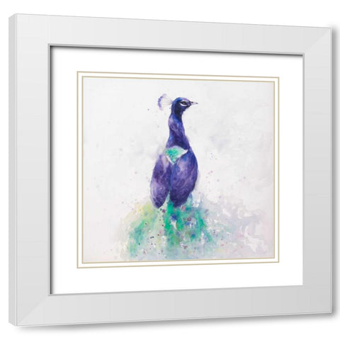 Graceful Peacock White Modern Wood Framed Art Print with Double Matting by Atelier B Art Studio