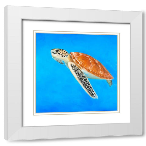 Sea Turtle White Modern Wood Framed Art Print with Double Matting by Atelier B Art Studio
