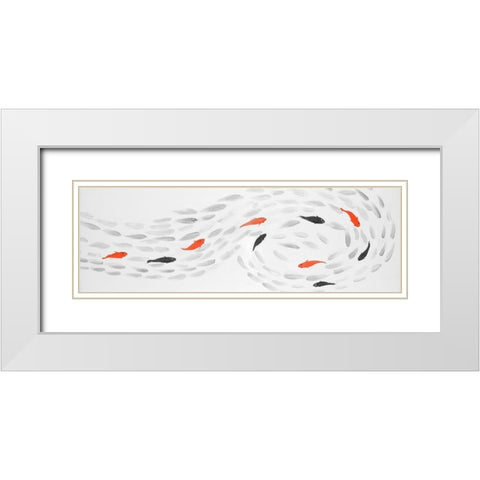 SWIMMING FISH SWIRL White Modern Wood Framed Art Print with Double Matting by Atelier B Art Studio