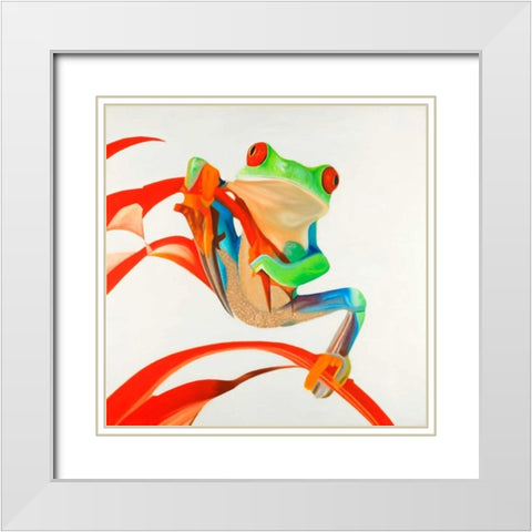 Red-eyed Frog White Modern Wood Framed Art Print with Double Matting by Atelier B Art Studio
