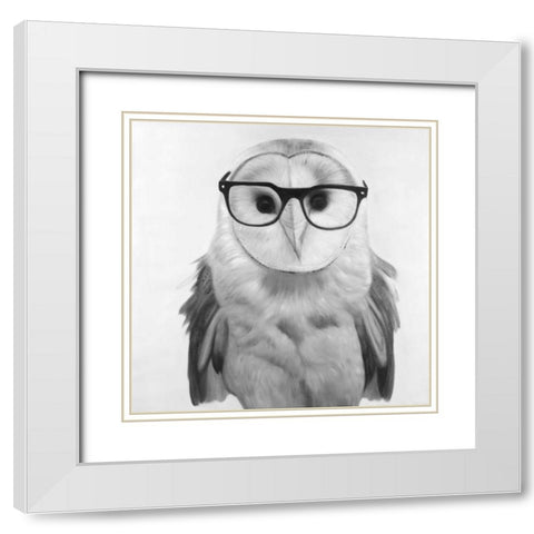 Realistic Barn Owl with Glasses White Modern Wood Framed Art Print with Double Matting by Atelier B Art Studio