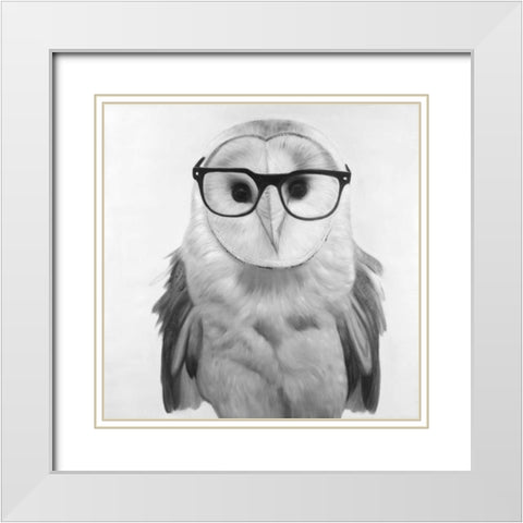 Realistic Barn Owl with Glasses White Modern Wood Framed Art Print with Double Matting by Atelier B Art Studio