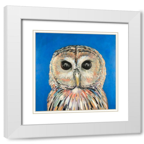 Colorful Spotted Owl White Modern Wood Framed Art Print with Double Matting by Atelier B Art Studio