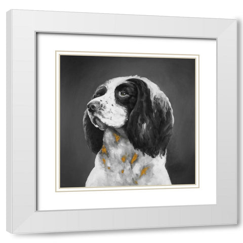 English Springer Spaniel Dog White Modern Wood Framed Art Print with Double Matting by Atelier B Art Studio