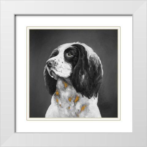English Springer Spaniel Dog White Modern Wood Framed Art Print with Double Matting by Atelier B Art Studio