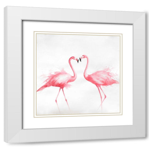 Two Pink Flamingo Watercolor White Modern Wood Framed Art Print with Double Matting by Atelier B Art Studio
