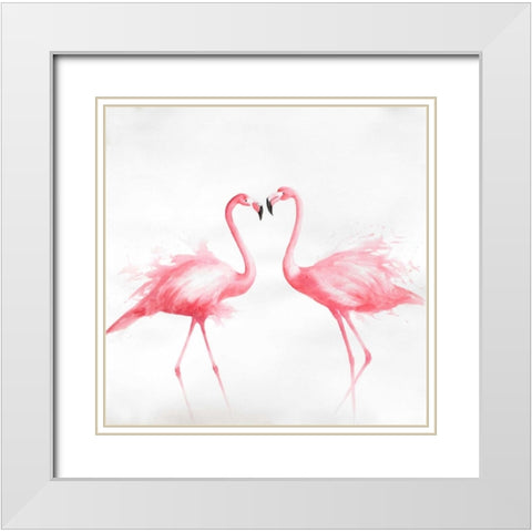 Two Pink Flamingo Watercolor White Modern Wood Framed Art Print with Double Matting by Atelier B Art Studio