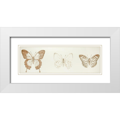 Butterflies Sketch White Modern Wood Framed Art Print with Double Matting by Atelier B Art Studio