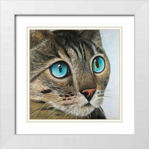 Curious Cat Portrait White Modern Wood Framed Art Print with Double Matting by Atelier B Art Studio