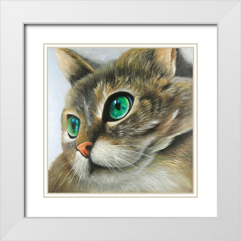 Peaceful Cat Portrait White Modern Wood Framed Art Print with Double Matting by Atelier B Art Studio