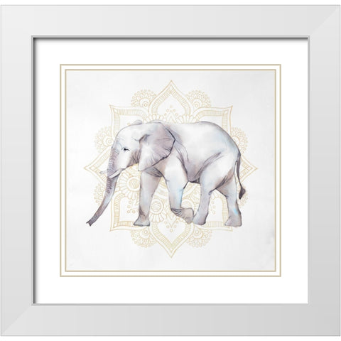 ELEPHANT ON MANDALAS White Modern Wood Framed Art Print with Double Matting by Atelier B Art Studio