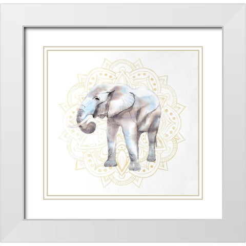 ELEPHANT ON MANDALAS PATERN White Modern Wood Framed Art Print with Double Matting by Atelier B Art Studio