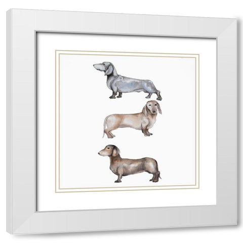 Three Daschund Dogs White Modern Wood Framed Art Print with Double Matting by Atelier B Art Studio
