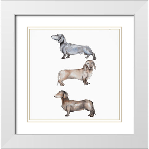 Three Daschund Dogs White Modern Wood Framed Art Print with Double Matting by Atelier B Art Studio