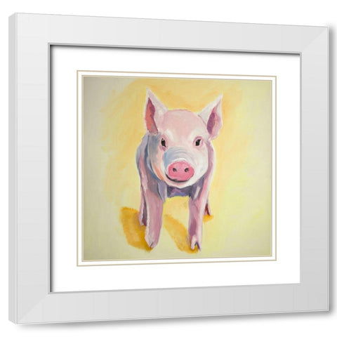SOLITARY PIG White Modern Wood Framed Art Print with Double Matting by Atelier B Art Studio