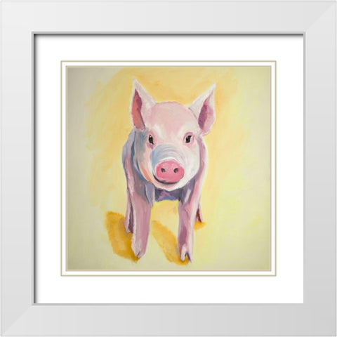 SOLITARY PIG White Modern Wood Framed Art Print with Double Matting by Atelier B Art Studio