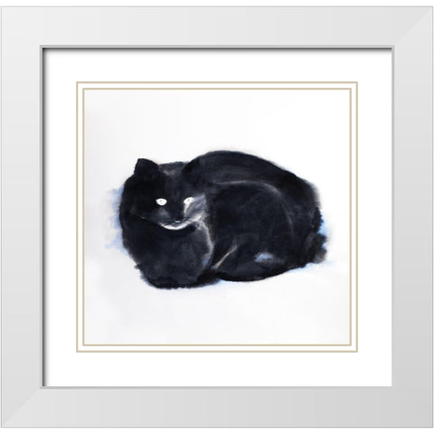CLOUDY WATERCOLOR CAT White Modern Wood Framed Art Print with Double Matting by Atelier B Art Studio