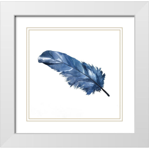 BLUE FEATHER White Modern Wood Framed Art Print with Double Matting by Atelier B Art Studio