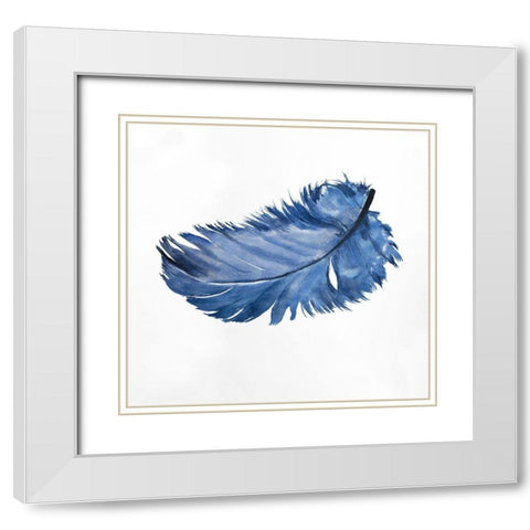 WATERCOLOR BLUE FEATHER White Modern Wood Framed Art Print with Double Matting by Atelier B Art Studio