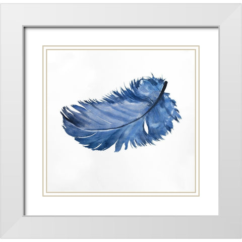 WATERCOLOR BLUE FEATHER White Modern Wood Framed Art Print with Double Matting by Atelier B Art Studio