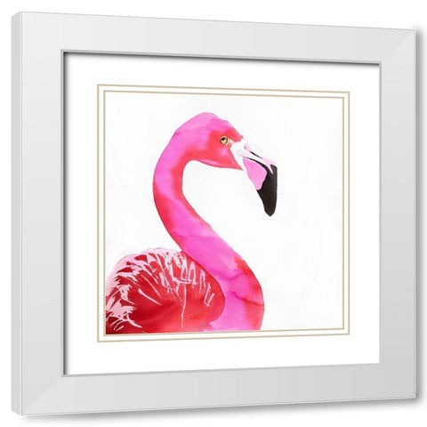 WATERCOLOR PROUD FLAMINGO PROFILE White Modern Wood Framed Art Print with Double Matting by Atelier B Art Studio
