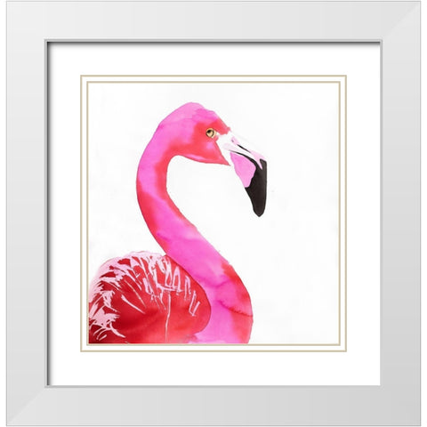 WATERCOLOR PROUD FLAMINGO PROFILE White Modern Wood Framed Art Print with Double Matting by Atelier B Art Studio