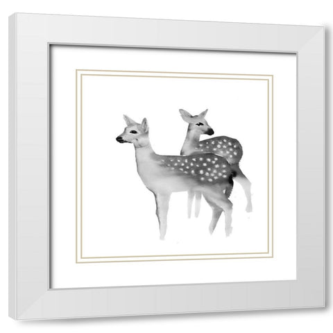 BLACK AND WHITE FAWNS White Modern Wood Framed Art Print with Double Matting by Atelier B Art Studio
