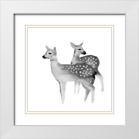 BLACK AND WHITE FAWNS White Modern Wood Framed Art Print with Double Matting by Atelier B Art Studio