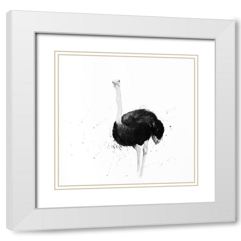 OSTRICH IN WATERCOLOR White Modern Wood Framed Art Print with Double Matting by Atelier B Art Studio