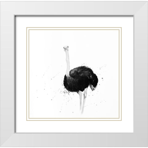 OSTRICH IN WATERCOLOR White Modern Wood Framed Art Print with Double Matting by Atelier B Art Studio