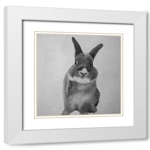 FUNNY GRAY RABBIT White Modern Wood Framed Art Print with Double Matting by Atelier B Art Studio