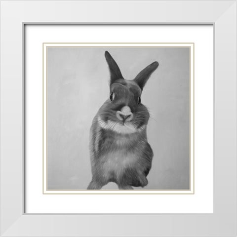 FUNNY GRAY RABBIT White Modern Wood Framed Art Print with Double Matting by Atelier B Art Studio