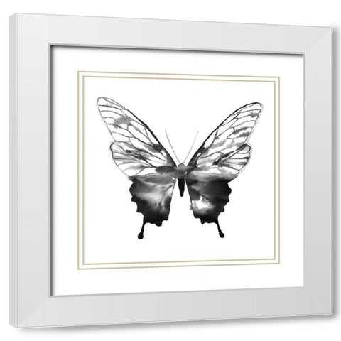 BLACK BUTTERFLY SKETCH White Modern Wood Framed Art Print with Double Matting by Atelier B Art Studio