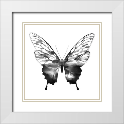 BLACK BUTTERFLY SKETCH White Modern Wood Framed Art Print with Double Matting by Atelier B Art Studio