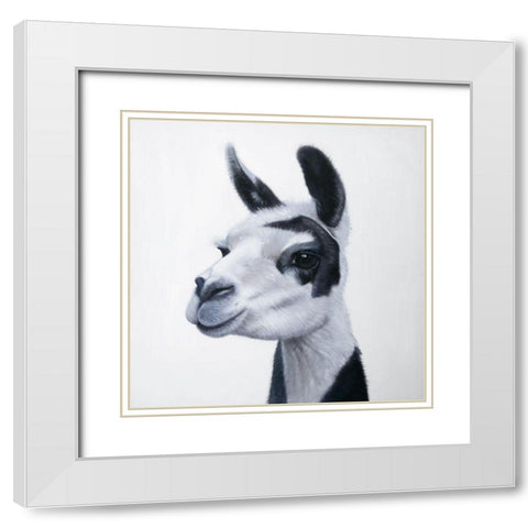 BLACK and WHITE LAMA White Modern Wood Framed Art Print with Double Matting by Atelier B Art Studio