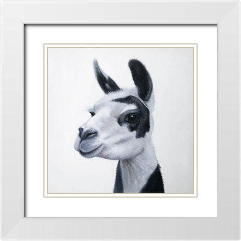 BLACK and WHITE LAMA White Modern Wood Framed Art Print with Double Matting by Atelier B Art Studio