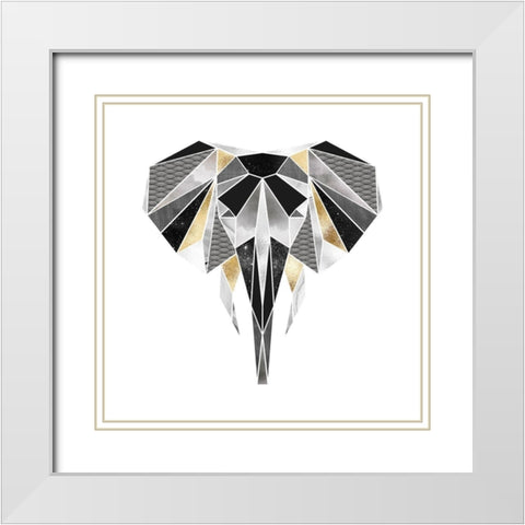 GEOMETRIC ELEPHANT White Modern Wood Framed Art Print with Double Matting by Atelier B Art Studio