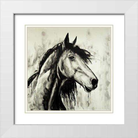 SPIRIT HORSE White Modern Wood Framed Art Print with Double Matting by Atelier B Art Studio