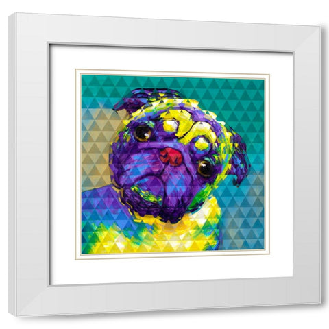 Geometric Curious Pug White Modern Wood Framed Art Print with Double Matting by Atelier B Art Studio