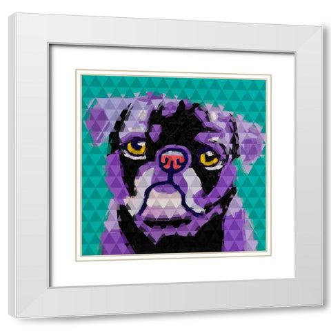 Geometric Pug White Modern Wood Framed Art Print with Double Matting by Atelier B Art Studio