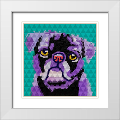 Geometric Pug White Modern Wood Framed Art Print with Double Matting by Atelier B Art Studio