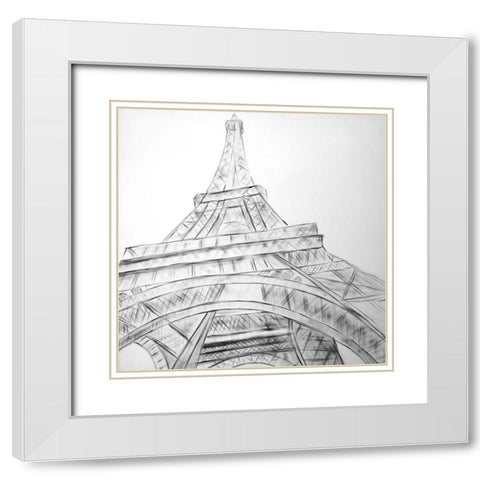 EIFFEL TOWER SKETCH White Modern Wood Framed Art Print with Double Matting by Atelier B Art Studio