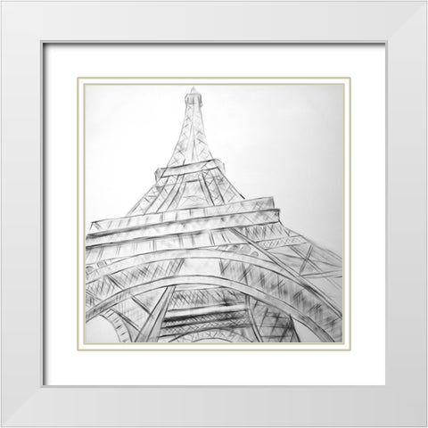 EIFFEL TOWER SKETCH White Modern Wood Framed Art Print with Double Matting by Atelier B Art Studio